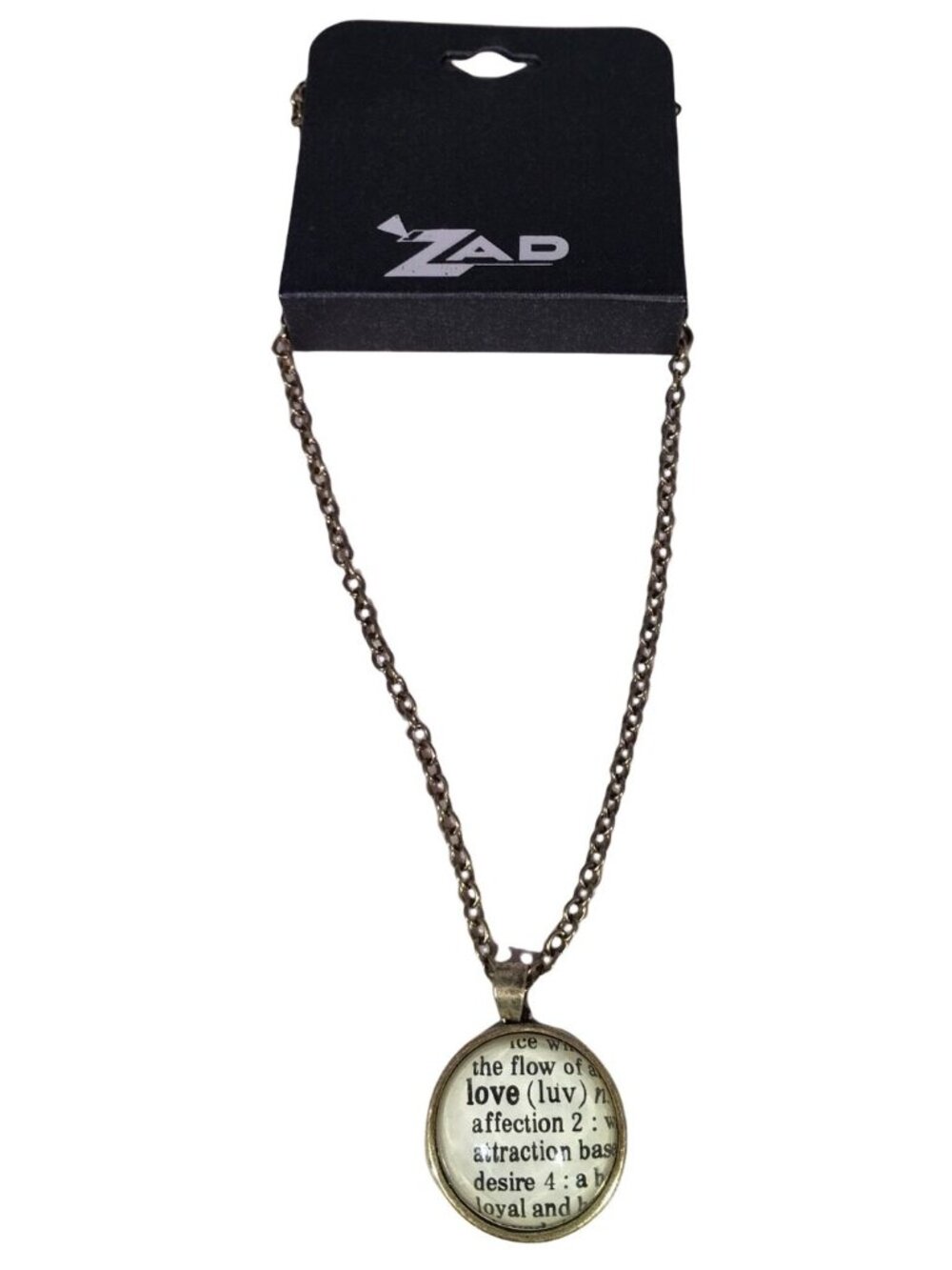 ZAD Necklace Pendant Gold Cream LOVE Definition Dictionary Brass Bronze